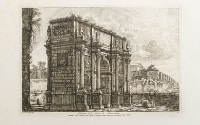 Group of seven ancient engravings depicting views of Roman monuments 19th century