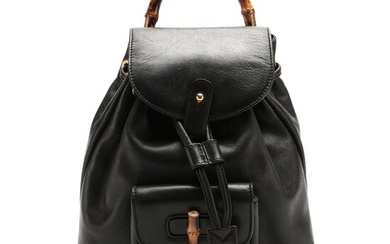 Gucci Small Bamboo Backpack in Black Leather