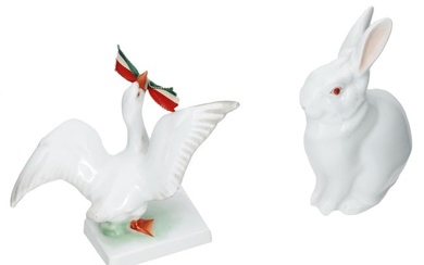 HEREND HUNGARY PORCELAIN FIGURES RABBIT AND GOOSE