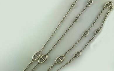 HERMES, long necklace ''farandole'' in silver 925°/°°° sea mesh, Signed, L 120cm, Weight: 101,2g