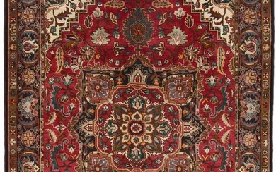 Hand-Knotted Vintage Red Floral 8X12 Heriz Serapi Oriental Rug Farmhouse Carpet