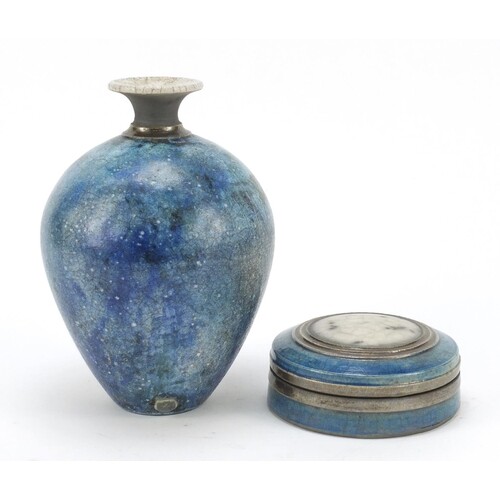 Helen Ennis for Dunbeacon studio pottery vase and circular b...