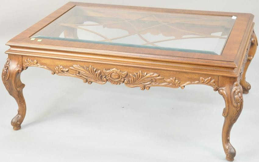 Henredon Louis XV style coffee table with inset glass