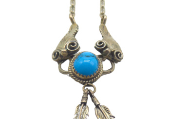 INDIAN 925 STERLING SILVER NECKLACE WITH PENDANT SET WITH TURQUOISE.