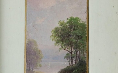 ITALIAN SCHOOL (Late 19th century). Northern Lake, Oil on board. Signed possibly as "Carini" lower