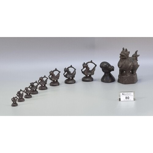 Interesting collection of Burmese patinated bronze graduated...