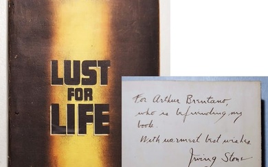 Irving Stone: Lust for Life, a novel of Vincent Van Gogh Inscribed and Signed by Irving Stone to