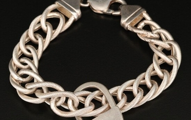 Italian Sterling Braided Cable Padlock Motif Bracelet
