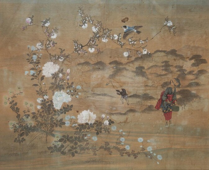 JAPANESE SCHOOL 19TH CENTURY. SPRING LANDSCAPE. MIXED MEDIA ON PAPER.