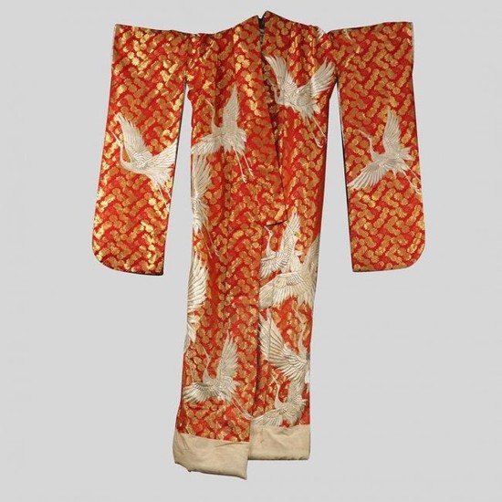 Japanese Silk Embroidered Wedding Kimono with Cranes