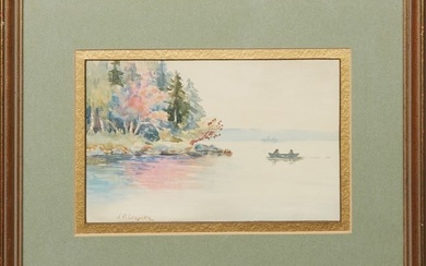 Jasper Francis Cropsey (American, 1823-1900), "Two Boats on a Lake," 19th c., watercolor on paper