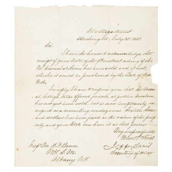 Jefferson Davis ALS as Secretary of War, 1855