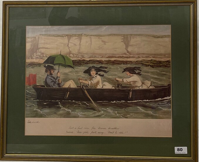 John Leech, a framed lithograph 'Now Girl's Pull Away, Don't Be Idle'. Frame size 63 x 52cm.