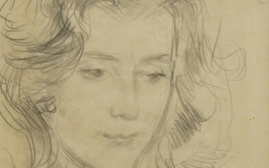 Joseph Oppenheimer, German 1876-1966- Portrait of Lana, age 24; pencil on paper, signed and dated '29.XII.44' lower edge, inscribed 'Happy new Year to ... Hill' upper edge, bears inscribed label 'Lana age 24 / Horsham / drawn by Oppenheimer' to the...