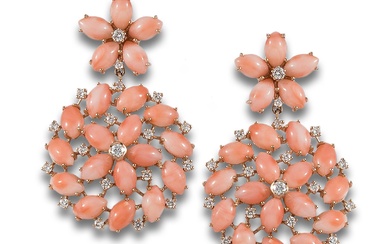 LONG DIAMOND AND CORAL EARRINGS, IN ROSE GOLD