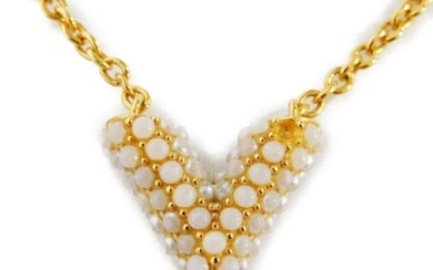 LOUIS VUITTON Necklace Collier Essential V LV Circle White Fake Pearl Gold Chain Logo Perle M68358