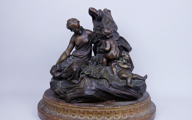 La pêche miraculeuse Épreuve en bronze à patine brune. Époque XIXe siècle. 30 x 30...