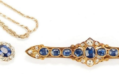 Ladies 14K Sapphire and Diamond Necklace and Pin