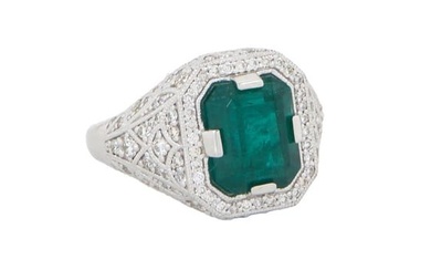 Lady's Platinum Emerald and Diamond Dinner Ring, Total Diamond Wt.- .8 cts., Size- 7, with