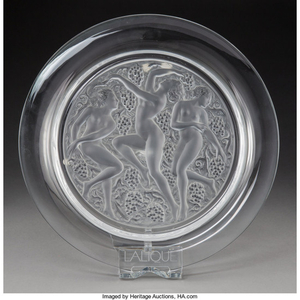 Lalique, A Lalique Three Graces Pattern Clear and Frosted Glass Platter (post-1945)