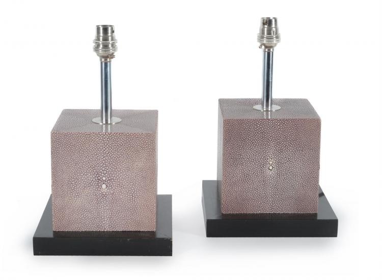 Lamberty Bespoke, a pair of small shagreen cube table lamps