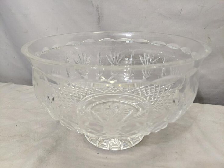 Large Waterford Signed Crystal Ornate Footed Bowl
