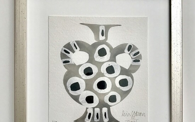 SOLD. Lin Utzon: Vase. Signed Lin Utzon 12/2001. Water colour on paper. Visible size 19.5...