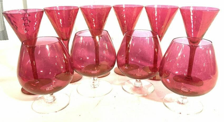 Lot 10 Cranberry Glass Stemware