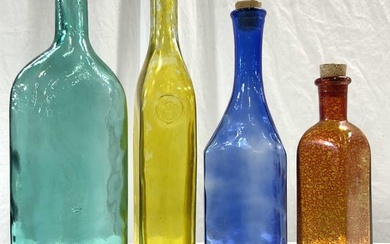Lot 4 Art Glass Bottles W Cork Stoppers
