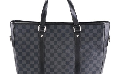 Louis Vuitton Tadao Tote in Damier Graphite Canvas and Black Leather with Strap