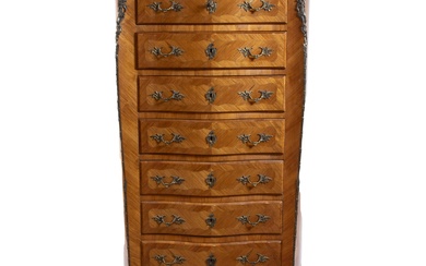 Louis XV style 7-drawer chest with marble top and bronze mounts