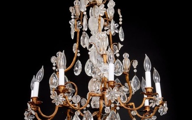 Louis XV style gilt-brass, rock-crystal chandelier