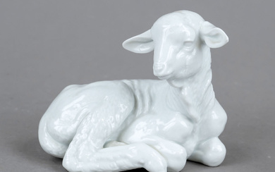Lying sheep, Rosenthal, Selb, 1930s, design Theodor Kärner, u. marked, model no. 196, white, h. 10,5