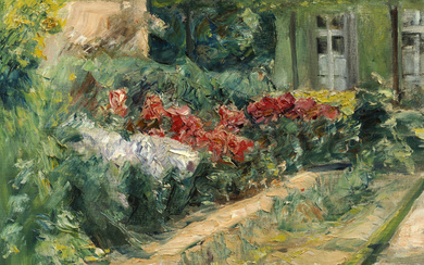 MAX LIEBERMANN (1847-1935) Blumenstauden am Gärtnerhäuschen nach Nordosten