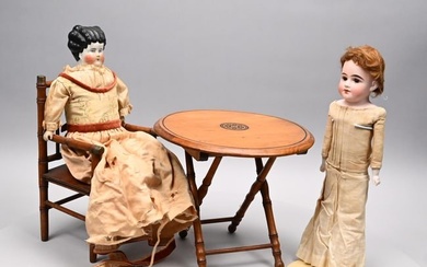 Maple Faux Bamboo Table, Chair, & Two Dolls