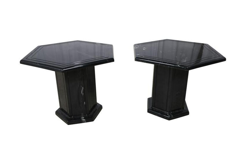Marble Style Side Tables - Pair
