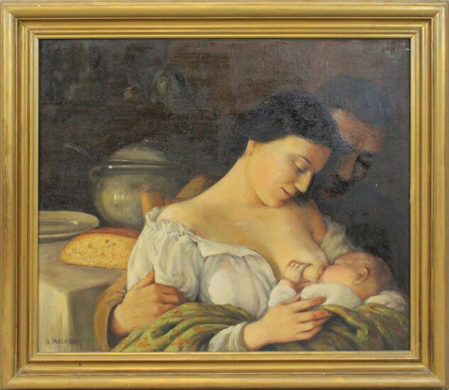 Maternità, olio su tela, cm 60x71, entro cornice, Arnaldo Malpieri (1895)