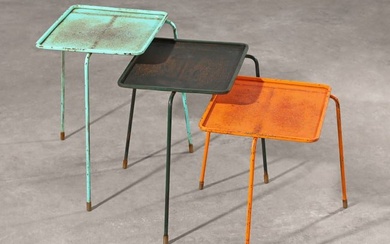 Mathieu Matégot, 3 side tables/nesting tables, model Soumba