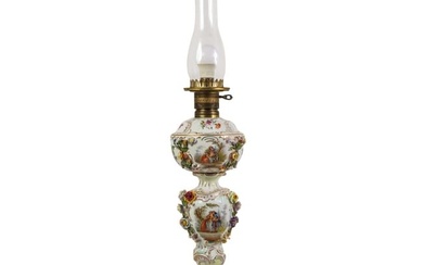 Meissen Style Antique German Porcelain Floral Lamp