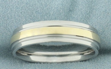 Mens Stainless Steel and Gold Wedding Band Ring In 10k Yellow Gold and Stainless Steel
