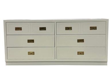 Mid-Century Modern White Campaign Dresser / Chest of Drawers, America, Brass