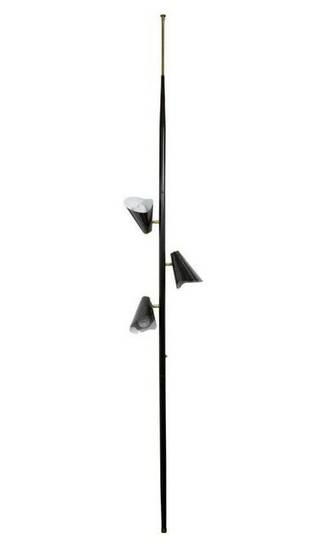 Mid-Century Pole Lamp with Black Enamel Shades