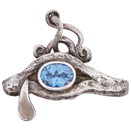 Middle Eastern Solid Sterling and 10ct Tanzanite Eye Pendant