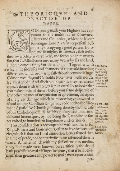 Military.- Mendoza (Bernardino de) Theorique and practise of warre. Written to Don Philip Prince of Castil, first edition in English, [Middelburg], [printed by Richard Schilders], 1597.