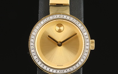 Movado Bold Diamond Bezel Gold Tone Stainless Steel Wristwatch