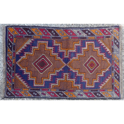 Multi-coloured ground Afghan Belouchi tribal rug. 140 x 82 c...