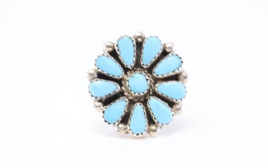 Native America Zuni Sterling Silver Turquoise Ring By A.W.