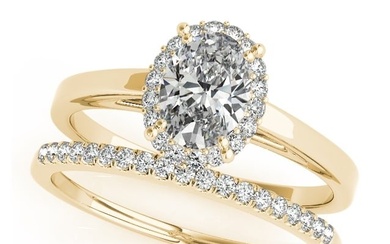 Natural 1.12 CTW Diamond Engagement Ring SET 18K Yellow Gold