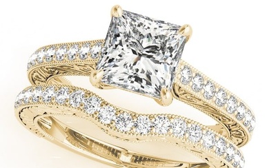 Natural 1.95 CTW Diamond Engagement Ring SET 14K Yellow Gold