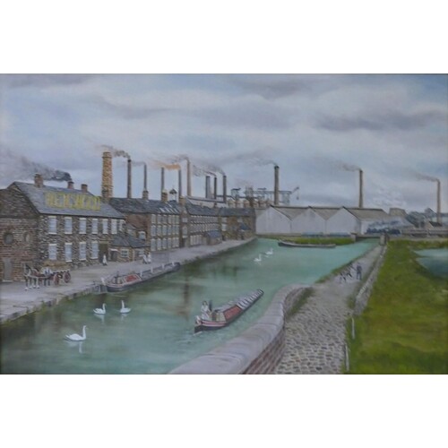 Oil on board local interest painting of Etruria Wedgwood Wor...